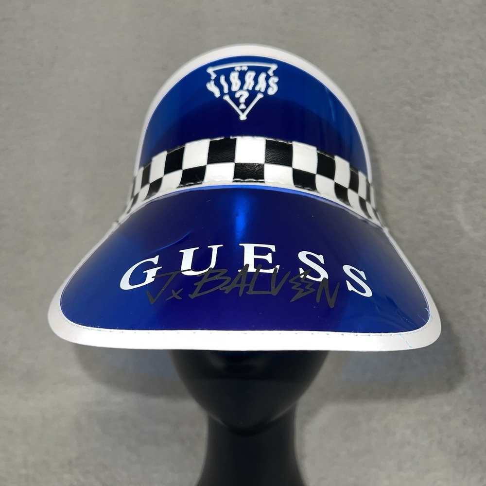 NWT Guess X‎ J Balvin Vibras Tour Visor Hat Blue Checkered Limited Edition RARE